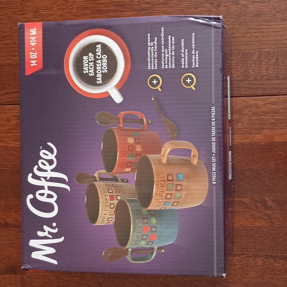 New Mr. Coffee 8 Piece Stoneware Cafe Americano Mug Set b425